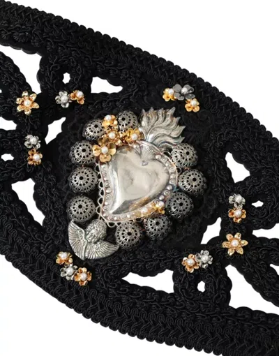 Pre-owned Dolce & Gabbana Black Canvas Embellished Waist Women Women's Belt ()