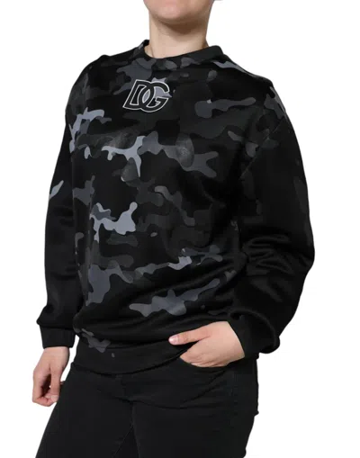 Dolce & Gabbana Black Camouflage Round Neck Sweatshirt Sweater In Black