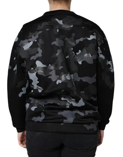 Dolce & Gabbana Black Camouflage Round Neck Sweatshirt Sweater In Black
