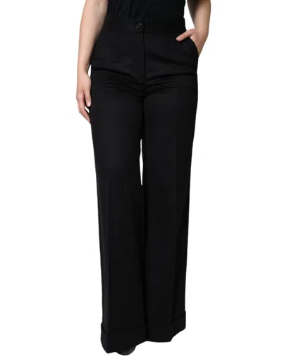Dolce & Gabbana Black Cashmere Mid Waist Women Boot Cut Women's Pants In Black