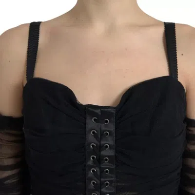 Pre-owned Dolce & Gabbana Black Cold Shoulder Stretch Tulle Midi Women's Dress ()