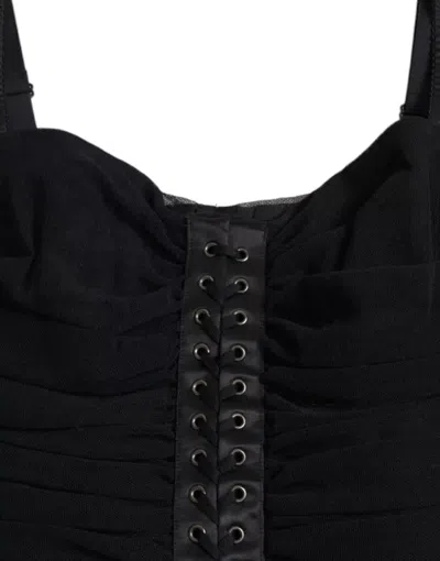 Pre-owned Dolce & Gabbana Black Cold Shoulder Stretch Tulle Midi Women's Dress ()