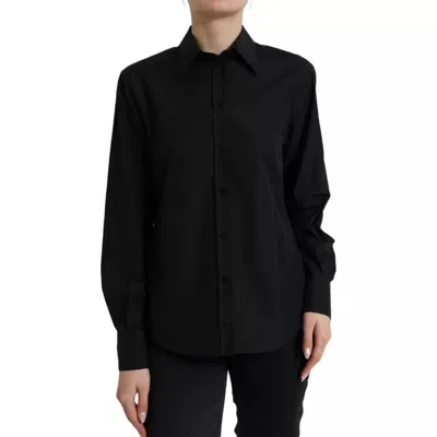 Pre-owned Dolce & Gabbana Black Cotton Collared Formal Dress Shirt Women's Top ()