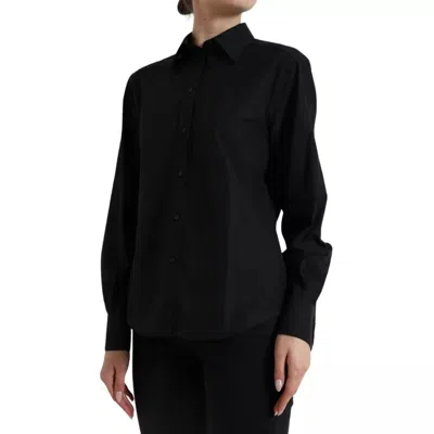 Pre-owned Dolce & Gabbana Black Cotton Collared Formal Dress Shirt Women's Top ()