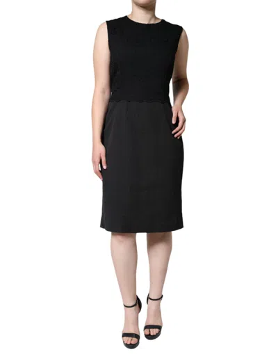 Dolce & Gabbana Black Cotton Sheath Knee Length Dress In Black
