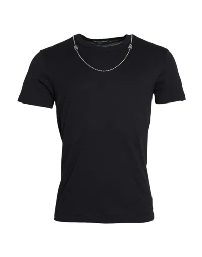 Dolce & Gabbana Black Cotton Silver Chain Short Sleeve T-shirt In Black