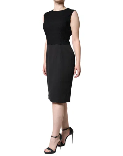 Dolce & Gabbana Black Cotton Sheath Knee Length Dress In Black