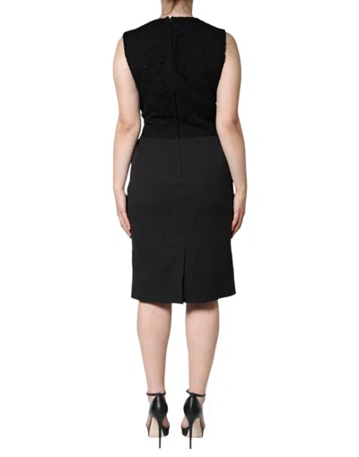 Dolce & Gabbana Black Cotton Sheath Knee Length Dress In Black