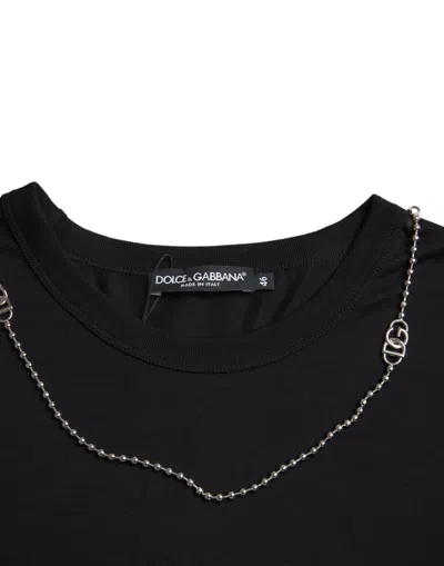 Dolce & Gabbana Black Cotton Silver Chain Short Sleeve T-shirt In Black