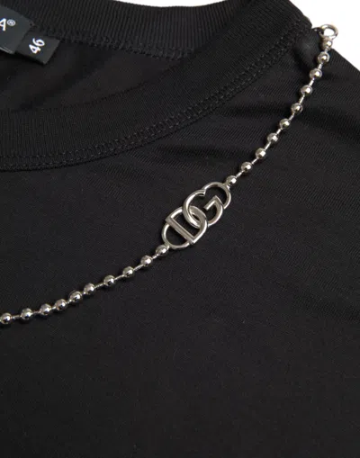 Dolce & Gabbana Black Cotton Silver Chain Short Sleeve T-shirt In Black