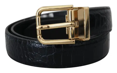 Dolce & Gabbana Black Exotic Leather Gold Metal Buckle Belt In Black
