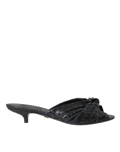 Dolce & Gabbana Black Exotic Leather Heels Slides Shoes In Black