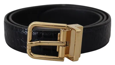 Dolce & Gabbana Black Exotic Leather Gold Metal Buckle Belt In Black