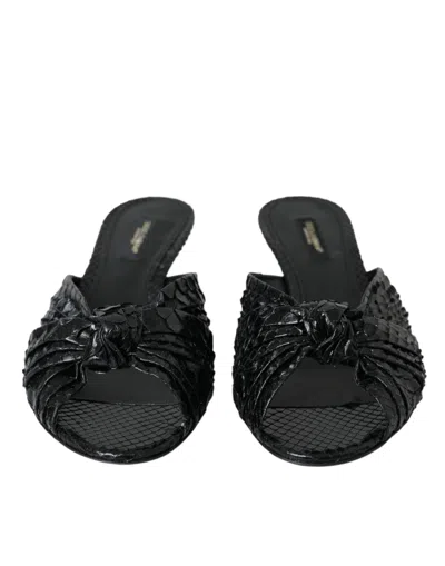 Dolce & Gabbana Black Exotic Leather Heels Slides Shoes In Black