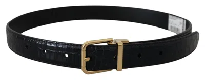 Dolce & Gabbana Black Exotic Leather Gold Metal Buckle Belt In Black
