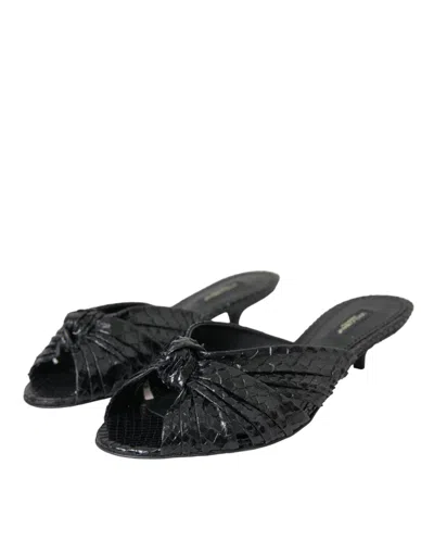 Dolce & Gabbana Black Exotic Leather Heels Slides Shoes In Black