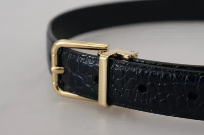 Dolce & Gabbana Black Exotic Leather Gold Metal Buckle Belt In Black