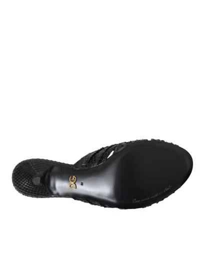 Dolce & Gabbana Black Exotic Leather Heels Slides Shoes In Black