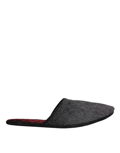 Dolce & Gabbana Black Faux Fur Slides Slippers Slip On Men's Shoes In Black