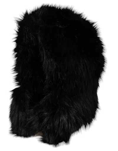Dolce & Gabbana Black Faux Fur Whole Head Wrap Hat In Black