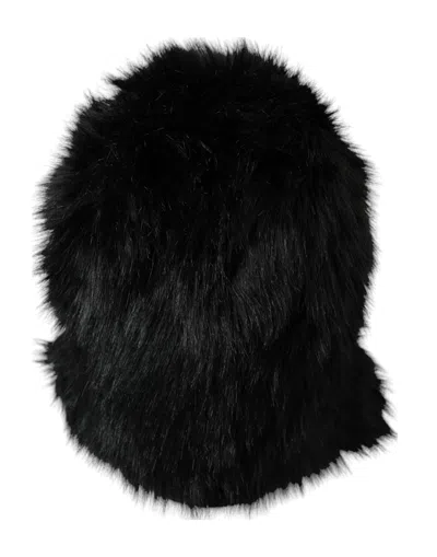 Dolce & Gabbana Black Faux Fur Whole Head Wrap Hat In Black