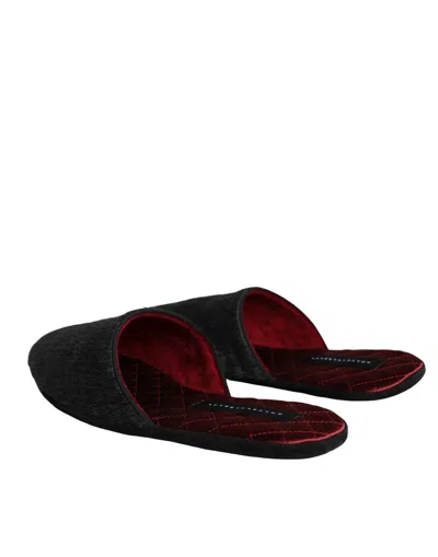 Dolce & Gabbana Black Faux Fur Slides Slippers Slip On Men's Shoes In Black