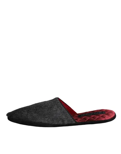 Dolce & Gabbana Black Faux Fur Slides Slippers Slip On Men's Shoes In Black