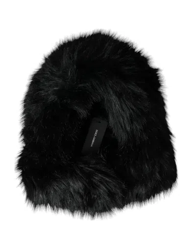 Dolce & Gabbana Black Faux Fur Whole Head Wrap Hat In Black