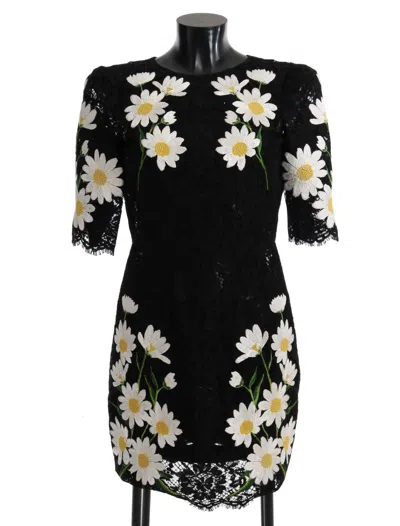 Dolce & Gabbana Black Floral Lace Chamomile Sicily Dress In Black
