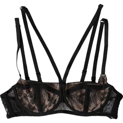 Dolce & Gabbana Black Floral Lace Nylon Balconcino Bra Underwear In Black