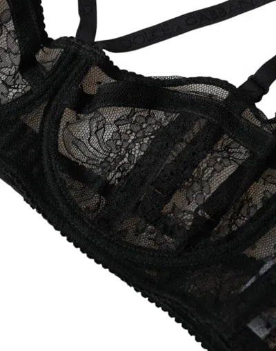 Dolce & Gabbana Black Floral Lace Nylon Balconcino Bra Underwear In Black