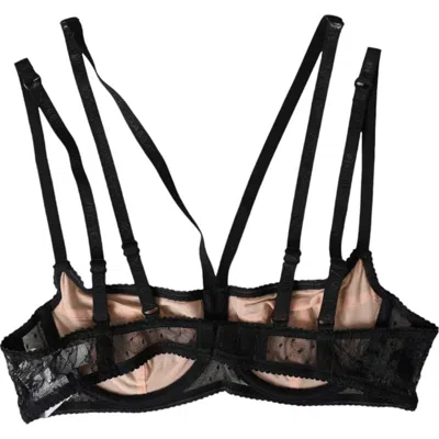 Dolce & Gabbana Black Floral Lace Nylon Balconcino Bra Underwear In Black