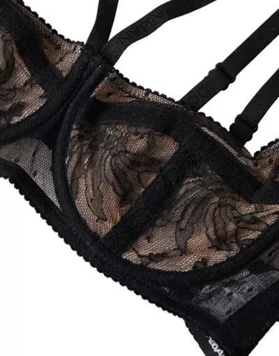 Dolce & Gabbana Black Floral Lace Nylon Balconcino Bra Underwear In Black