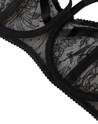 Dolce & Gabbana Black Floral Lace Nylon Balconcino Bra Underwear In Black
