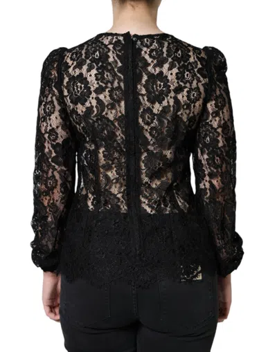 Dolce & Gabbana Black Floral Lace See Through Long Sleeve Top In Black