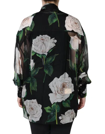 Pre-owned Dolce & Gabbana Black Floral Print Silk Cardigan Blouse Women's Top ()