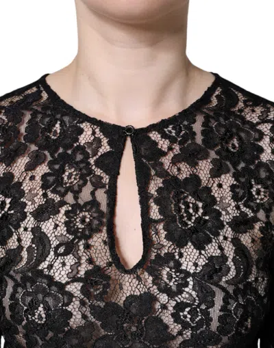 Dolce & Gabbana Black Floral Lace See Through Long Sleeve Top In Black