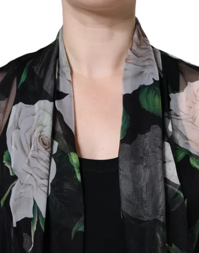 Pre-owned Dolce & Gabbana Black Floral Print Silk Cardigan Blouse Women's Top ()