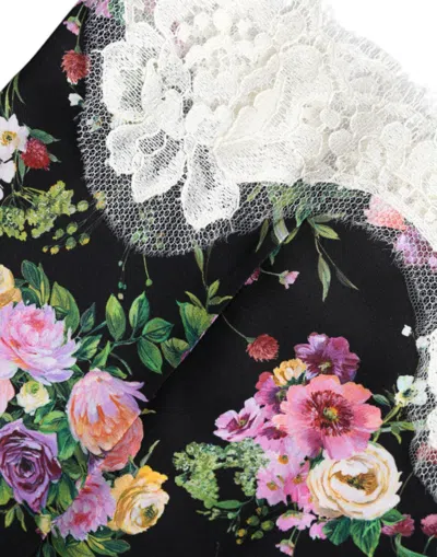 Dolce & Gabbana Black Floral Lace Short Sleeves Blouse Top In Black