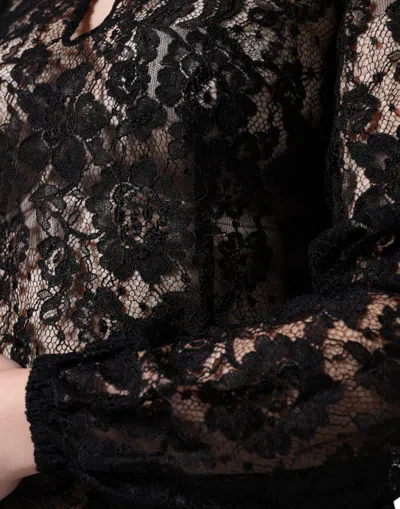 Dolce & Gabbana Black Floral Lace See Through Long Sleeve Top In Black