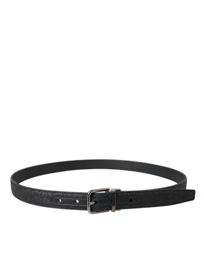 Dolce & Gabbana Black Glittered Leather Silver Buckle Belt In Black