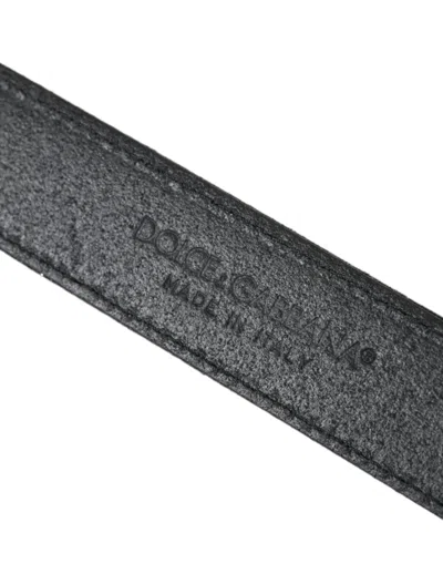 Dolce & Gabbana Black Glittered Leather Silver Buckle Belt In Black