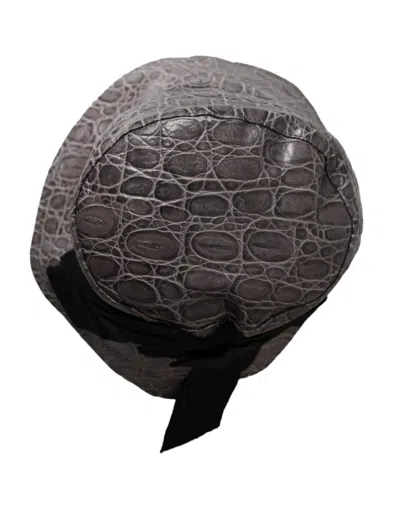 Dolce & Gabbana Black Gray Patterned Leather Bucket Hat In Black And Gray