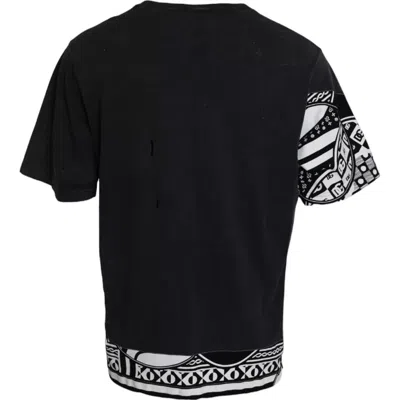 Dolce & Gabbana Black Graphic Printed Cotton Short Sleeves T-shirt In Black
