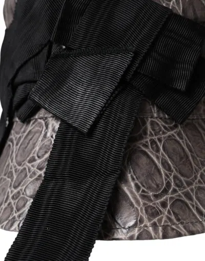 Dolce & Gabbana Black Gray Patterned Leather Bucket Hat In Black And Gray