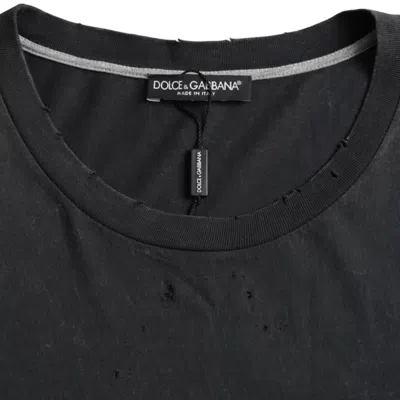 Dolce & Gabbana Black Graphic Printed Cotton Short Sleeves T-shirt In Black