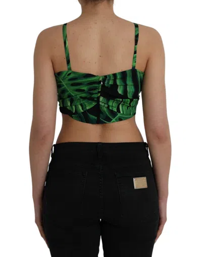 Dolce & Gabbana Black Green Leaf Silk Halter Cropped Top In Black