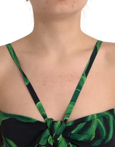 Dolce & Gabbana Black Green Leaf Silk Halter Cropped Top In Black