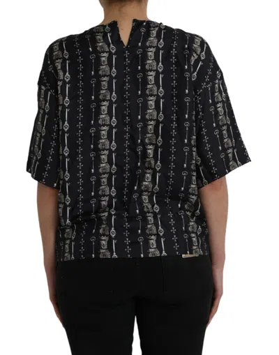 Shop Dolce & Gabbana Black Key Castle Print Silk Blouse Women's T-shirt
