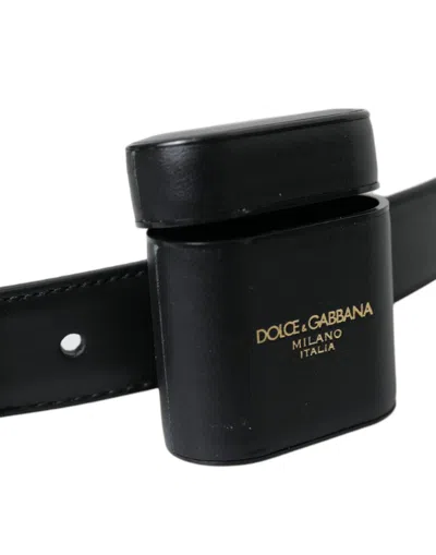 Dolce & Gabbana Black Leather Airpods Case Silver Buckle Belt In Black